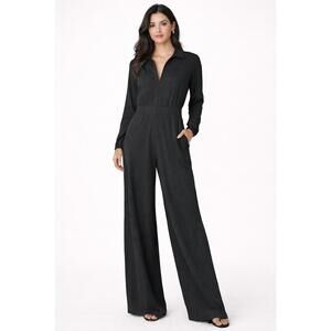 NWT Halara Collared Zip Front Wide Leg Jumpsuit Black Size Small